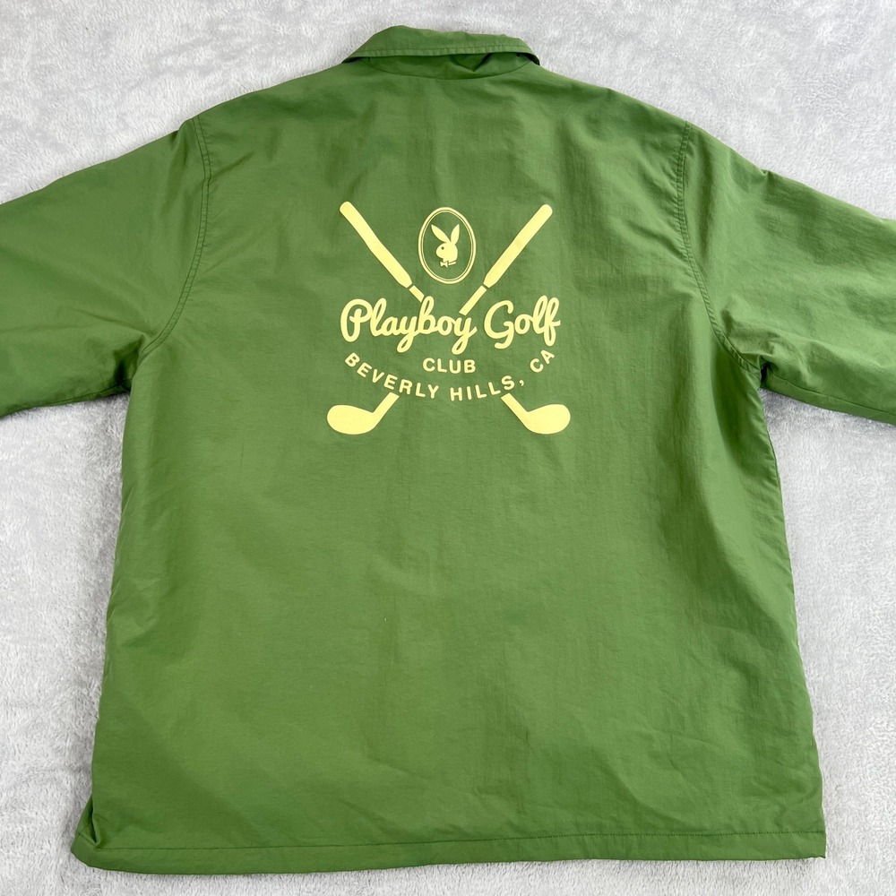 Playboy Beverly Hills Golf Coach Jacket XL Green Men Streetwear Retro Snap Front